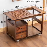 家用移动沙发边几实木小型茶台阳台功夫茶桌茶具套装一体茶水柜竹 矮款80双抽茶桌-无盖板2