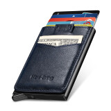 牛兵（NEWBRING） 潮牌便携银行卡包钱夹超薄自动弹出式卡盒男女卡夹防消磁盗刷卡套小巧 真皮背贴版-蓝