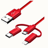 狄酷20W一拖三多功能快充数据线三合一充电线手机苹果安卓type-c便携车载 适用于华为小米多功能电源线 【苹果/Type-c/安卓】转接线 中国红