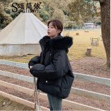 颂简依 羽绒棉服女2024年冬季新款小个子棉衣女百搭加厚面包服棉袄外套 黑色 M