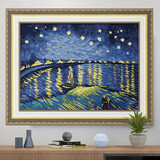 KS【好货】十字绣梵高罗纳河风景画新款线绣简约欧式卧室餐厅挂画 罗纳河【埃及长绒棉】60*48cm