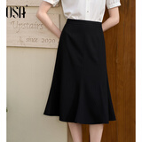 欧莎（OSA）法式高腰白色a字半身裙子女士夏季2025年新款显瘦遮胯鱼尾伞裙 黑色 XL