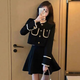 莉纱芙特2025年新款春季秋天女士两件套装连衣裙小香风小个子穿搭气质衣服 黑色套装 M （建议：95-105斤）