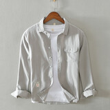 歌世爵春秋季新款衬衫男士长袖中国风复古百搭商务休闲帅气潮男衬衣 浅灰 XL