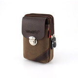 帝行（DIXING）男士腰包穿皮带多功能包户外运动迷你挂包手机包帆布老人眼镜包 023-咖啡色(竖款三层)