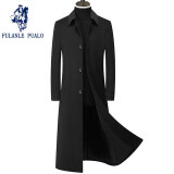 弗朗西保罗（FULANLE PAULO）男装双面呢羊绒大衣长款过膝商务男士风衣羊毛呢子毛呢秋冬装外套 黑色8905 2XL (185)