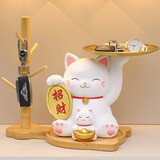 万佳臻 乔迁之喜搬家礼物钥匙收纳摆件玄关招财猫创意新家居装饰品开业 亲子招财猫+托盘摆件+架子