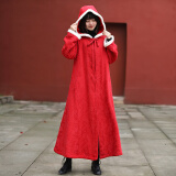 乱在江南冬季女装新品民族风连帽棉服女加绒加厚保暖斗篷外套 红色 均码