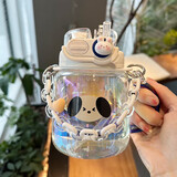 艮泊水杯女生高颜值2025新款双饮玻璃杯带吸管夏季便携带把手喝水杯子 【白色单杯】无手链无贴纸 620ML【高颜值玻璃杯】