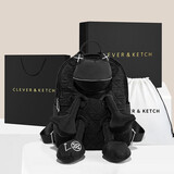 CLEVER & KETCH双肩包女新款菱格尼龙背包时尚通勤旅行包 生日礼物送女友 黑色