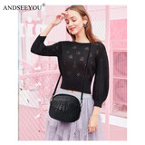 ANDSEEYOU品牌单肩包女新款小包包真皮编织斜挎包女百搭时尚七夕情人节礼物 黑色编织纹