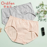 欧迪芬（Ordifen）本命年健康棉质内裤女舒适柔软透气吸汗小裤蝴蝶结2条装送女友 香槟肤+桦灰色 M (160/90)