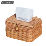 LIUIUSU 藤编纸巾盒 创意美式方形复古抽纸盒 越南秋藤编纸抽盒 创意手工收纳盒 小号