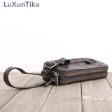 LUXUNTIKA品牌 真皮手工手拎包手拿包男 山羊皮钱包钱袋 手机包 男女情侣款 小手包商务包男 黑色