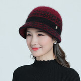 浩冠 帽子女中老年加绒保暖老年人奶奶兔毛老人帽秋冬季送妈妈的生日礼物毛线帽围巾套装 酒红（只有帽子） 均码