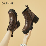 达芙妮马丁靴女英伦风厚底高跟短靴加绒女靴4622607107 棕色/加绒 38 