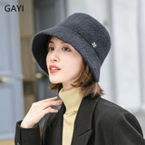JIASHENGXI 女士呢子渔夫帽子秋冬季小檐气质礼帽圆顶百搭显脸小日系盆帽 黑色 M(56-58cm)