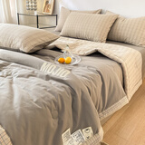 索臻A类轻奢全棉水洗棉夏凉被四件套夏季空调被纯棉夏凉被可机洗被子 烟云灰【100%新疆长绒棉】 四件套/2.0*2.3m夏被+床单+2枕套