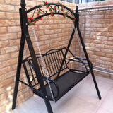 恢宏 双人铁艺摇椅秋千阳台室内外庭院家用荡秋千吊椅 加固黑色秋千+花藤+坐垫+彩灯 +工