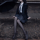 amber heey纯欲黑丝jk制服夏裙正套装全套甜美格裙学院风半身裙学姐百褶裙女 碳灰+短袖衬衫+领带+黑丝 M