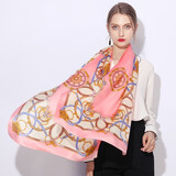 达芬奇密码真丝丝巾桑蚕丝女士围巾披肩礼盒母亲妈妈生日礼物 巴洛克 粉色