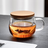 忆壶茶（YIHUTEA） 茶具茶杯玻璃杯 办公室水杯子男女带盖过滤喝茶杯茶水分离杯带把手泡绿茶红茶杯 圆趣杯 350ml