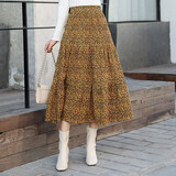 特尚莱菲 灯芯绒复古碎花半身裙秋冬新款中长款百褶裙子显瘦a字长裙 BHF6170 6号花色 均码（100-130斤）