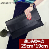 ANDSEEYOU大容量女士真皮手拿包女包2025新款时尚气质软皮手包斜挎包小包包 黑色大号（29*19cm）进口牛皮