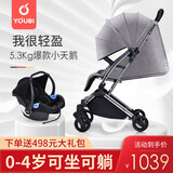 YOUBI婴儿提篮式儿童安全座椅宝宝便携式汽车安全手提篮座椅 阳极灰推车+提篮座椅+适配器