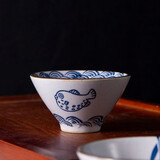 和风四季 日式茶具釉下彩粗陶茶壶耐高温功夫茶具斗笠茶碗复古茶具 小鱼粗陶斗笠茶杯（60ml）单个
