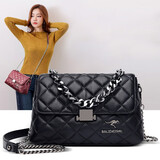 酷咖单肩包韩版时尚简约小方包菱格实用女士斜挎包户外七夕软皮小背包 黑色