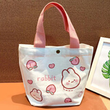 叕二叕 帆布袋ins风学生儿童礼品袋动漫小手提袋可爱迷你便当袋 蜜桃兔