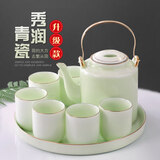 聚均阁景德镇陶瓷泡茶茶具套装简约家用耐热泡茶壶大号影青提梁壶泡茶器 豆青釉款（一壶六杯水具） 礼盒装