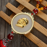 抒文金镶玉毛主席车挂件汽车高档挂饰毛爷爷挂件吊坠金镶玉石水晶挂件 茶龙纹珠链挂绳金色头像-红流苏