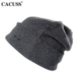 CACUSS羊毛毛线帽男士双层加绒加厚保暖护耳帽翻边冬季针织帽子男Z0079 Z0256灰色棉