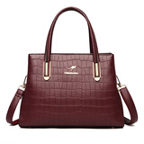 北狐正品包包女真皮2024新款中年大气手提包女士妈妈包牛皮大容量 613酒红色B款 (鳄鱼纹)