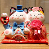 吉善缘 夫妻猫招财猫摆件 结婚礼物送新娘闺蜜新人朋友婚庆新婚订婚礼品 幸福一辈子【彩盒包装】