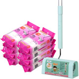 净得丽可伸缩粘毛器滚筒可撕式地毯16cm粘尘纸地板加长沾毛器拖把可拆卸 伸缩型【浅绿】共17卷+1手柄