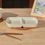 铭泉友盛陶瓷分餐盘分格餐具家用创意盘子纯色西餐盘水果盘托盘莫兰迪色 长方两格分餐盘【米白】