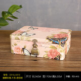 畅信达手机锁定自律盒子儿童带锁的化妆收纳盒铁学生储物密码盒子小箱子 蝴蝶玫瑰大号图案随机-密码锁