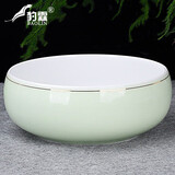 豹霖 茶洗缸大号特大水盂功夫笔洗茶具盆配件大全陶瓷器家用品中式 茶洗大号-翡翠绿-金线