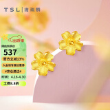 谢瑞麟（TSL）黄金耳钉磨砂朱槿花朵足金耳饰YM352 约0.75g