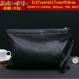 LUXUNTIKA品牌 真皮男士手包男 新款潮时尚男包手拿包男 软皮羊皮大容量手抓信封包商务包男 黑色小号(款式一平纹)