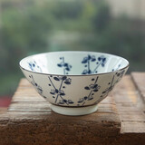和风四季 日式餐具釉下彩陶瓷碗米饭碗斗笠碗喇叭碗礼盒碗面碗汤碗拉面碗 5英寸喇叭饭碗(蓝梅)