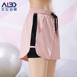 艾伦伯顿（Alen Botun） 运动短裤女瑜伽裤双层大码夏季宽松速干薄款透气五分裤健身跑步沙滩裤子 粉黑-瑜伽短裤【显瘦 宽松 透气】 M