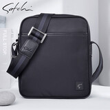沙驰男包单肩包斜跨包官方正品2026新款商务休闲大容量通勤帆布包男士 黑色-官方正品/顺丰发货