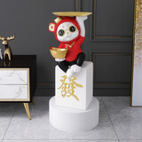 初见创意招财猫落地摆件大型开业礼物客厅电视柜旁办公室乔迁新居礼品 红色发财猫落地摆件+展台套装