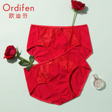 欧迪芬（Ordifen）秋冬年健康棉质内裤女舒适柔软透气吸汗小裤蝴蝶结2条装送女友 中国红 XL (170/100)