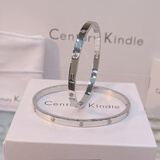 CENTURY& KINDLE轻奢高级感满天星情侣手镯刻字男女简约带钻钛钢玫瑰金色开口手镯 窄版情侣手镯【白金色一对】