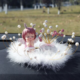 长存（CHAnGCUn）汽车摆件镶钻可爱安妮天使车上中控摆台高档车载装饰车内饰品女神 粉安妮+漫天星+珍珠毛垫